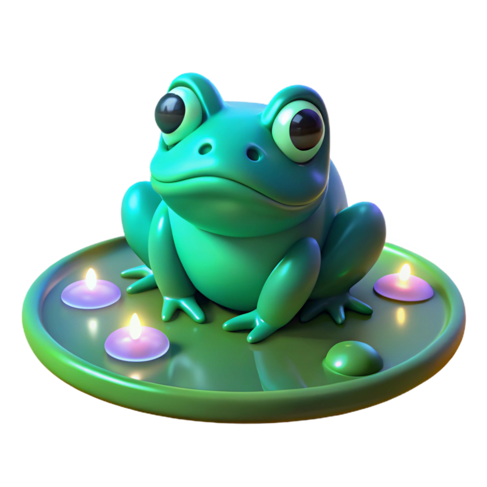 serene rustic 3D Render of a Frog on a Lily Pad with Candles high quality png