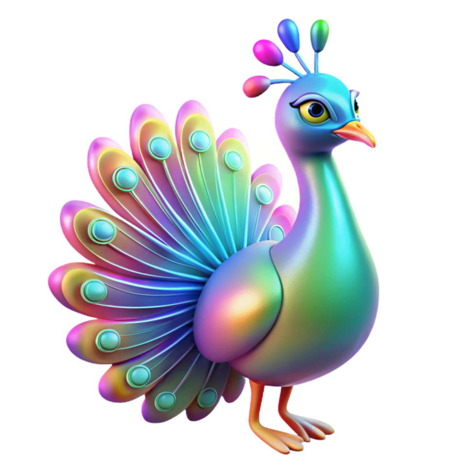 wonderful rustic Vibrant Rainbow Peacock 3D Render of a Colorful Bird original png