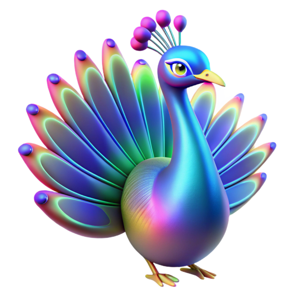 magnificent vintage Vibrant Rainbow Peacock 3D Render of a Colorful Bird professional png
