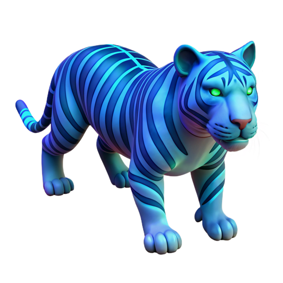 vibrant abstract Neon Blue Tiger 3D Render of a Stylized Big Cat 4K png