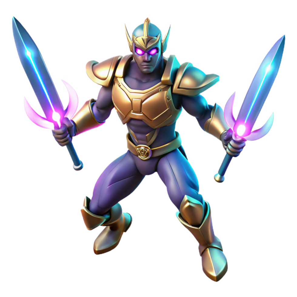 extraordinary artistic Fantasy Warrior with Glowing Swords high resolution png