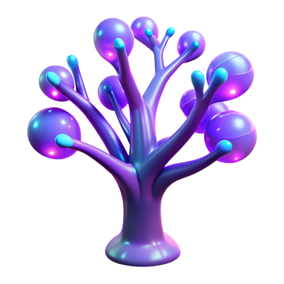 wonderful minimalist Abstract Glowing Tree 3D Render of a Bioluminescent Plant genuine png