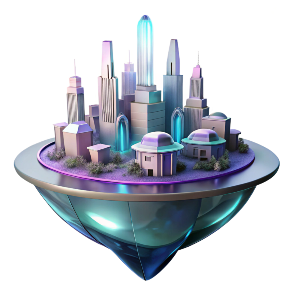 serene modern Futuristic Cityscape on a Floating Island A 3D Render premium png