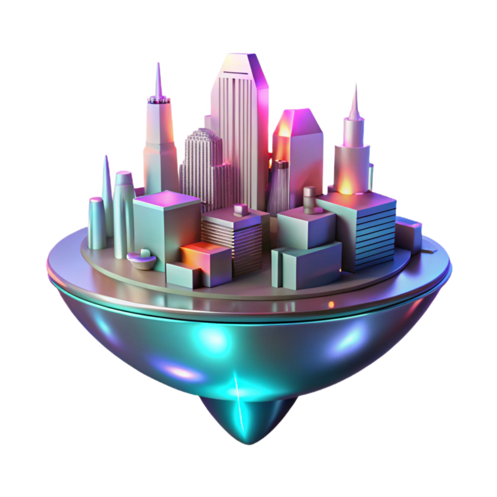 beautiful creative Futuristic Cityscape on a Floating Island A 3D Render authentic png