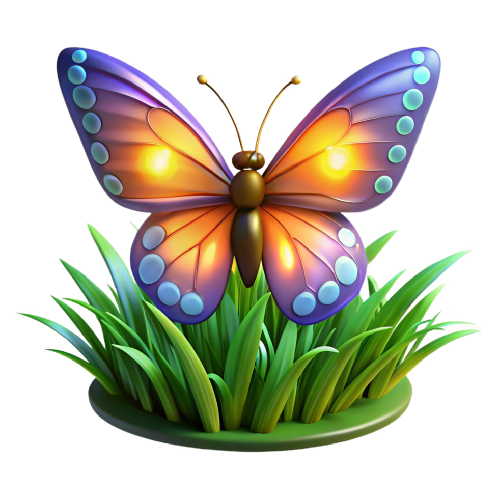 dramatic abstract Luminous Butterfly in Grass 3D Render of Illuminated Insect exclusive png