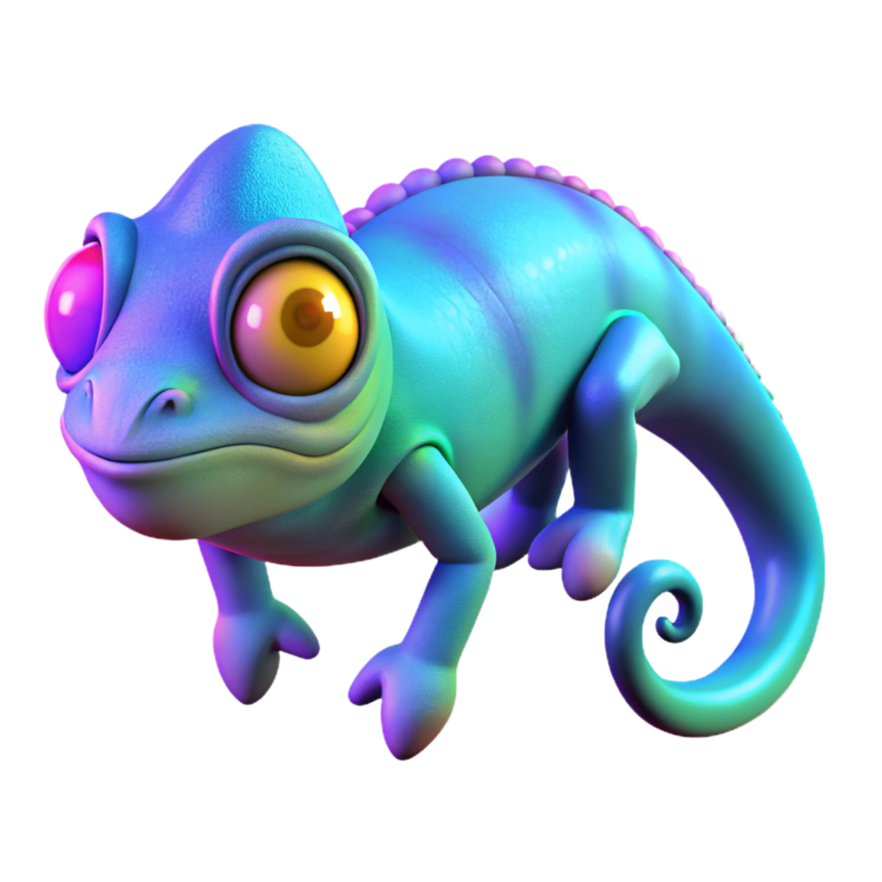 wonderful creative Vibrant Chameleon 3D Render of Colorful Reptile high resolution png