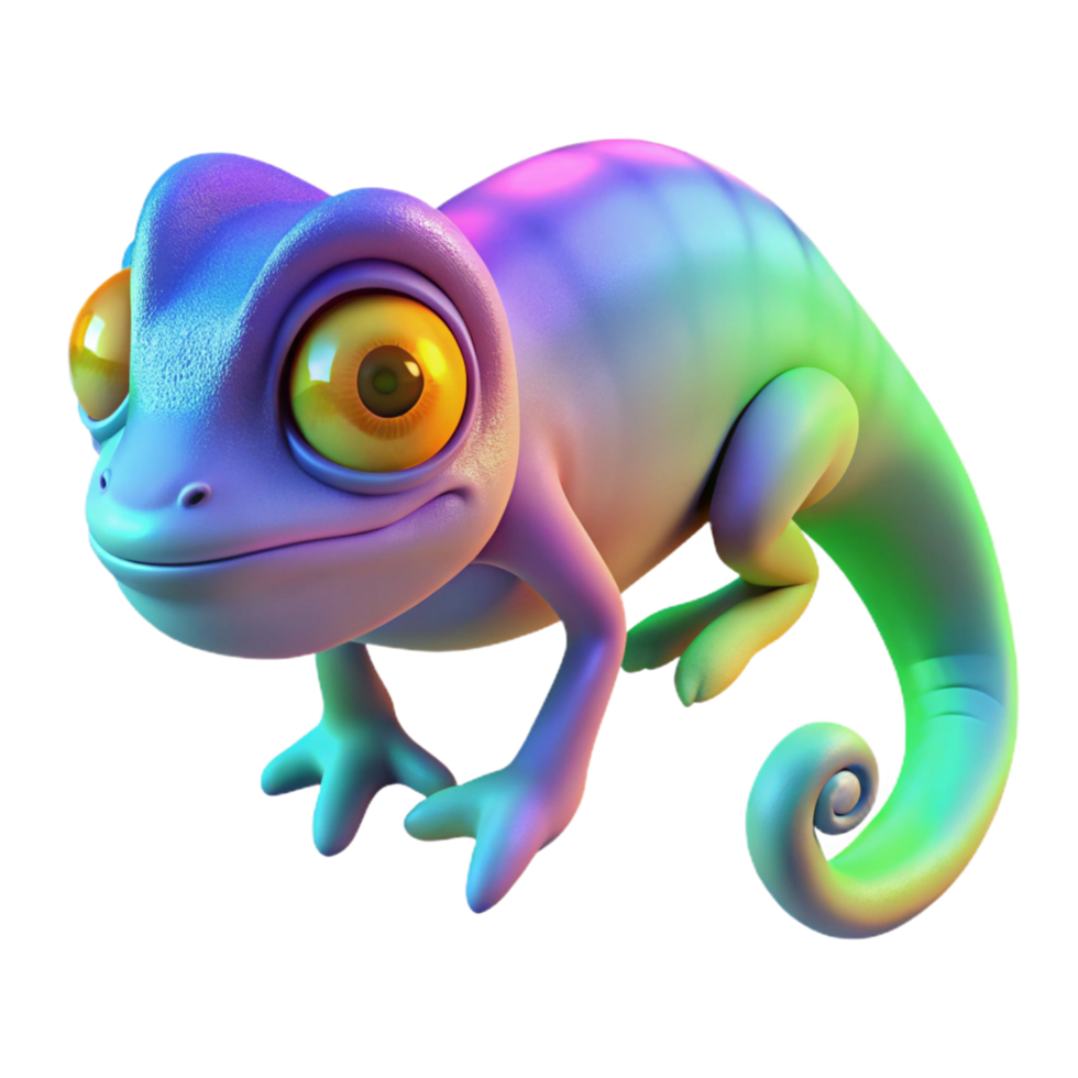 vibrant contemporary Vibrant Chameleon 3D Render of Colorful Reptile high resolution png