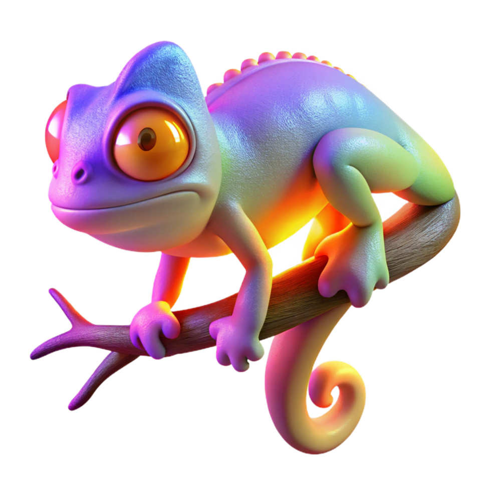 stunning creative Vibrant Chameleon on Branch 3D Render of Colorful Reptile high quality png