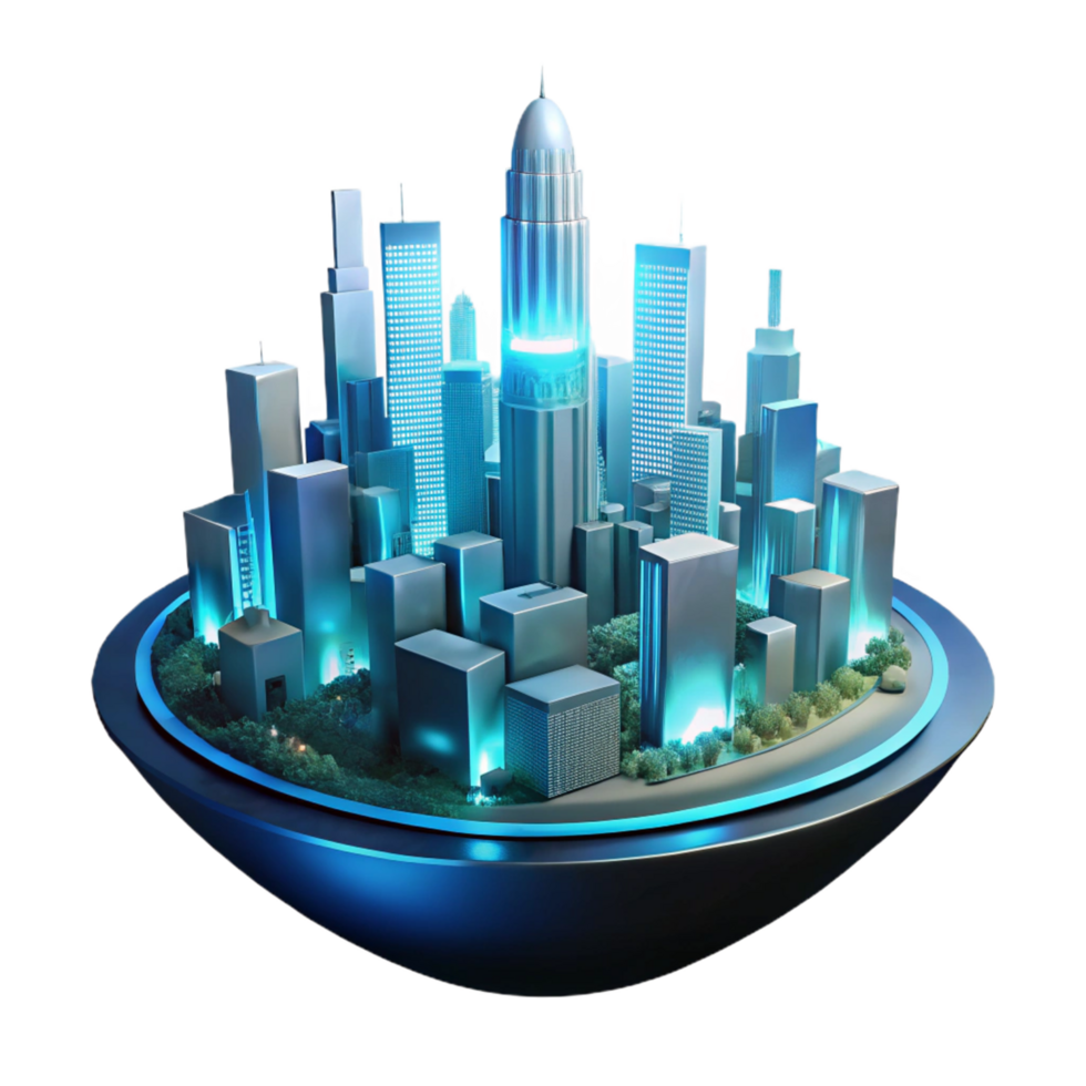 dramatic vintage Futuristic Cityscape A 3D Model of a Modern Metropolis high resolution png