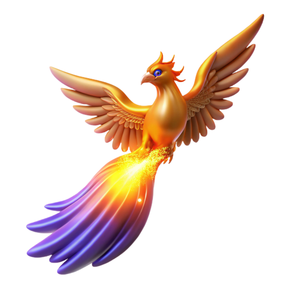 beautiful contemporary Majestic Golden Phoenix 3D Render of Mythical Bird in Flight high resolution png