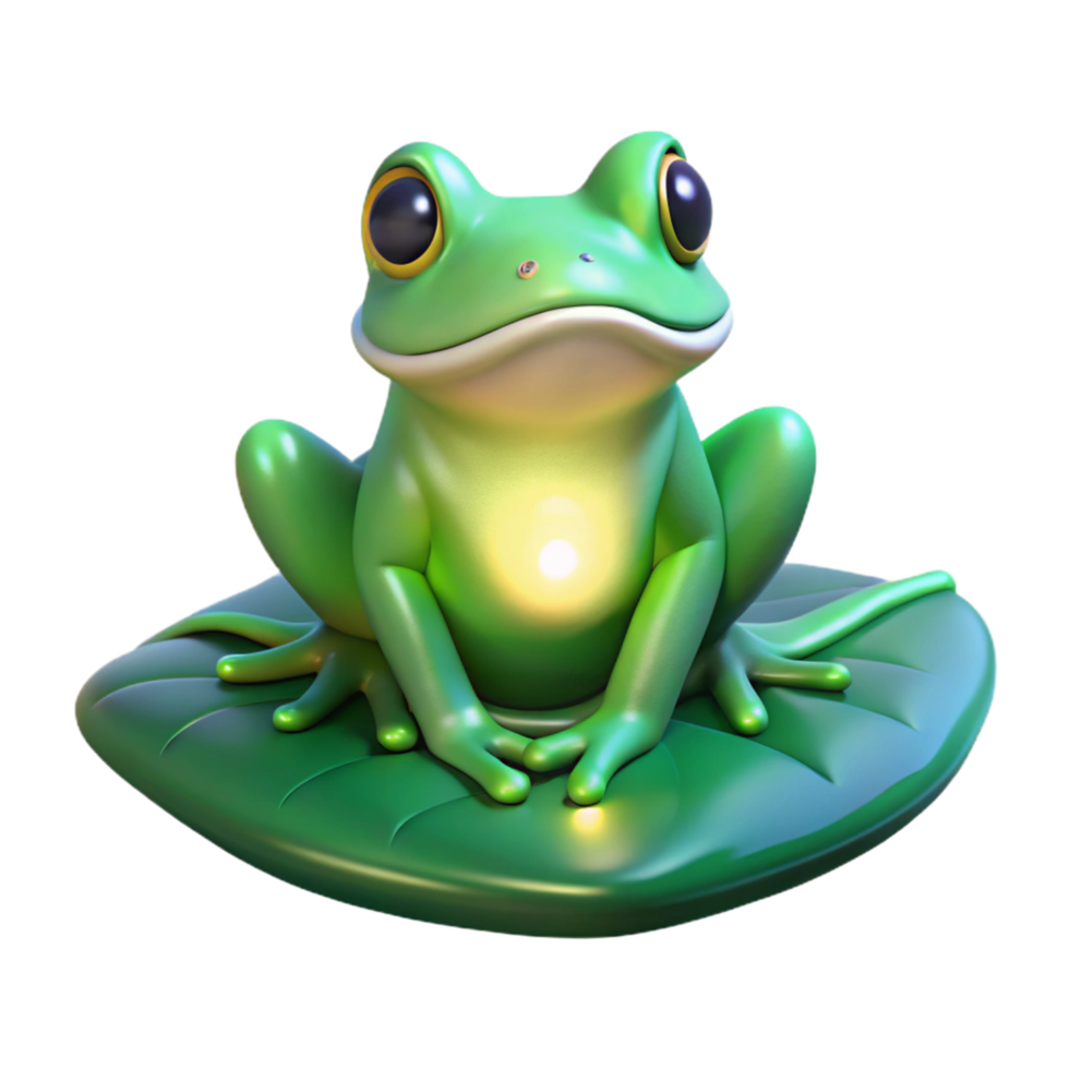 dramatic classic Enchanted 3D Render of a Cute Frog Sitting on a Glowing Orb, Fantasy Amphibian Illustration premium png