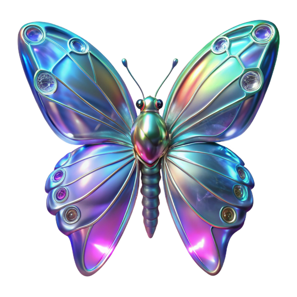 magnificent modern Iridescent Metallic Butterfly A 3D Render of a Futuristic Insect exclusive png