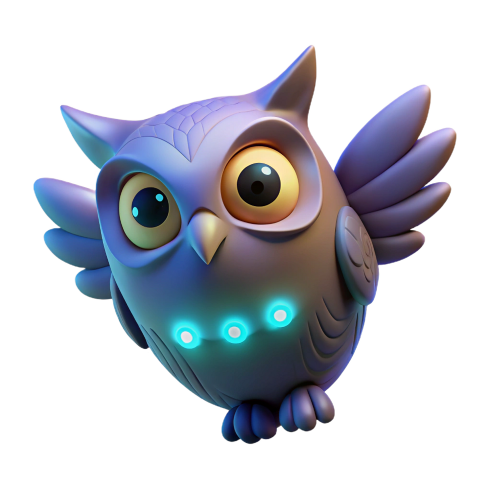 impressive artistic Cybernetic Owl 3D Render authentic png