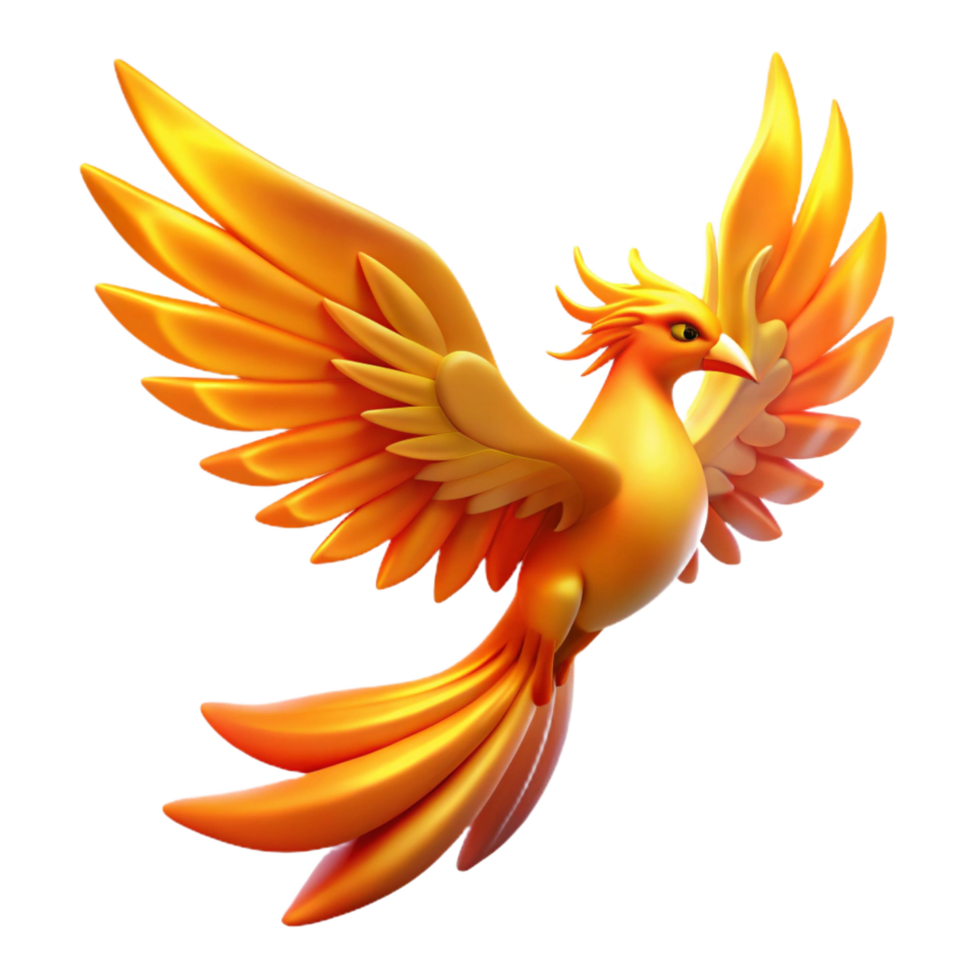 serene abstract Majestic Golden Phoenix 3D Render of Mythical Bird in Flight exclusive png