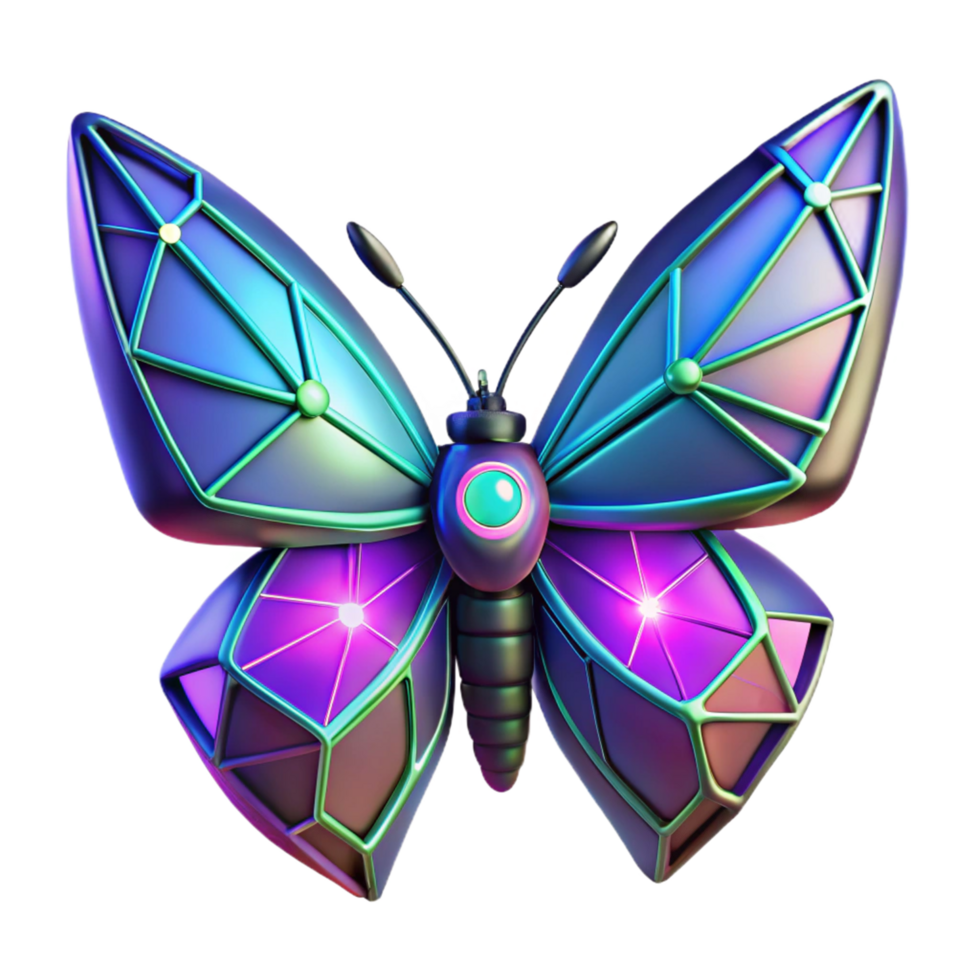 vibrant creative Cybernetic Butterfly A 3D Render of a Futuristic Insect high quality png