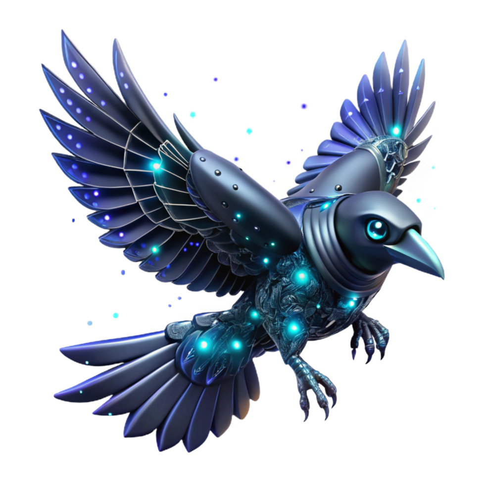 elegant abstract Cybernetic Avian Mechanical Bird in Flight high quality png