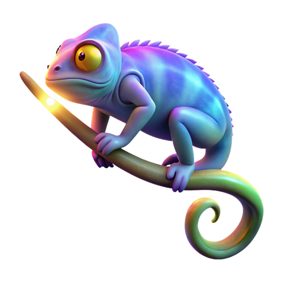 serene abstract Vibrant Chameleon on Branch 3D Render of Colorful Reptile detailed png