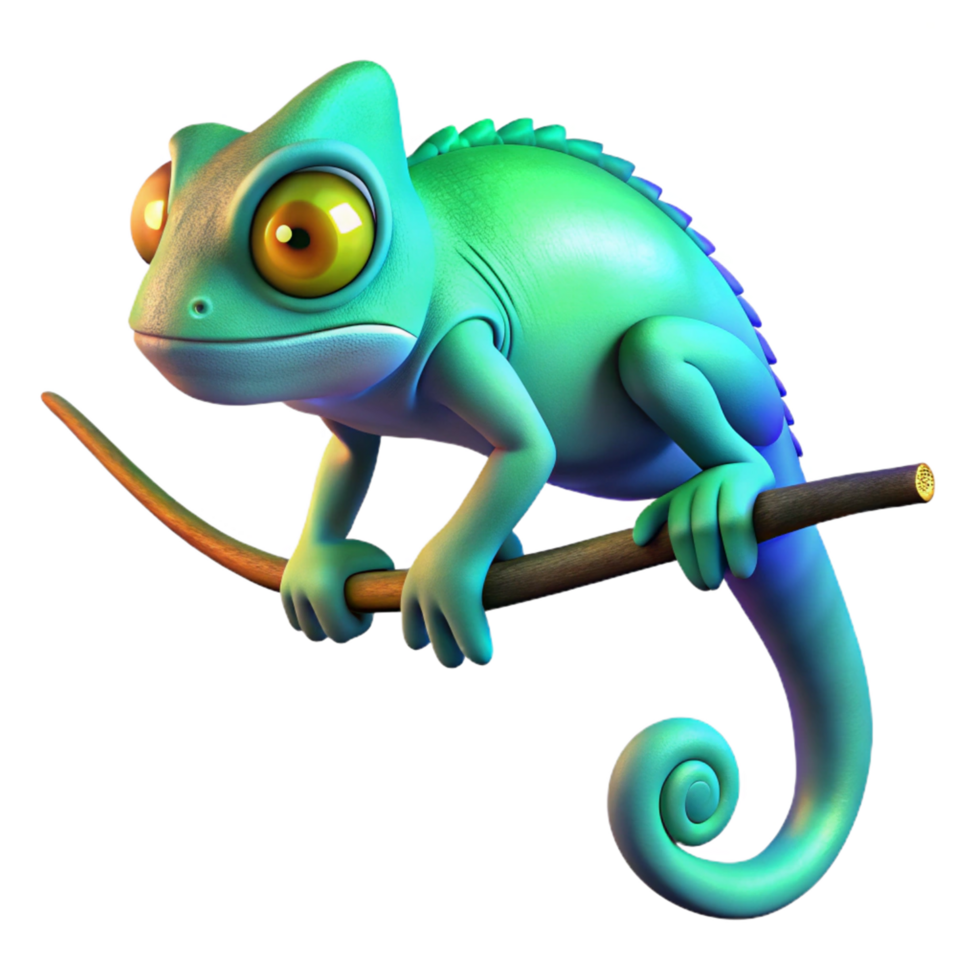 impressive contemporary 3D Render of a Cartoon Chameleon on a Branch genuine png