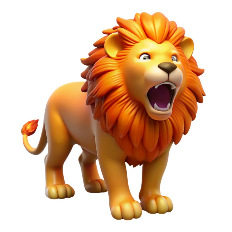 beautiful traditional Roaring Cartoon Lion 3D Render of a Majestic Creature genuine png