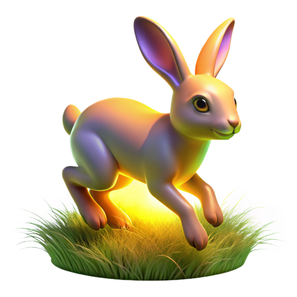 wonderful traditional 3D Render of a Bunny Hopping in Grass high quality png