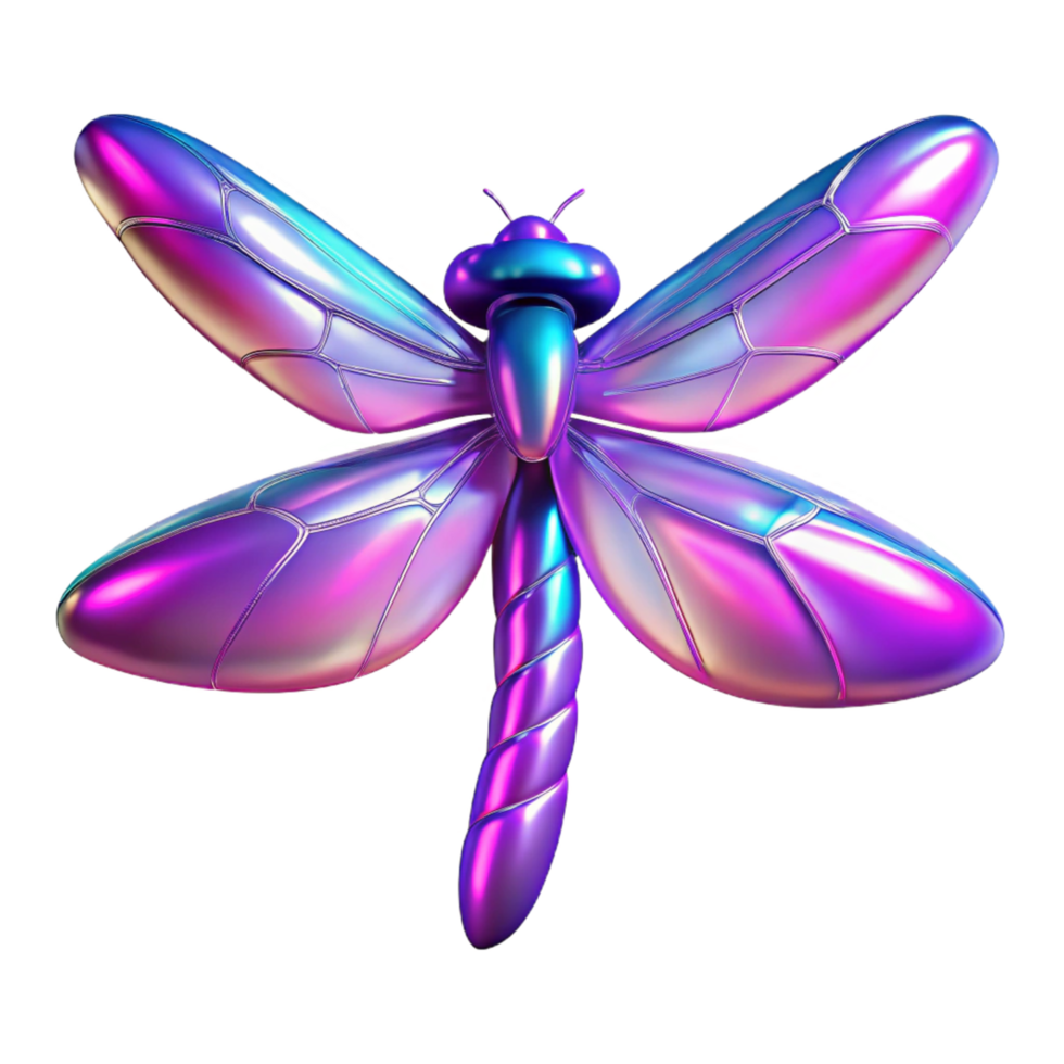 dramatic abstract Iridescent Dragonfly 3D Render of a Colorful Insect 4K png