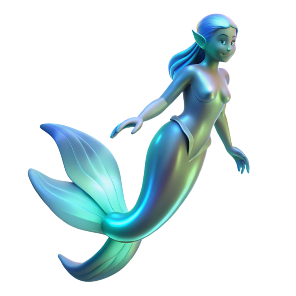 vibrant traditional Iridescent Mermaid 3D Render of a Mythical Sea Creature 4K png