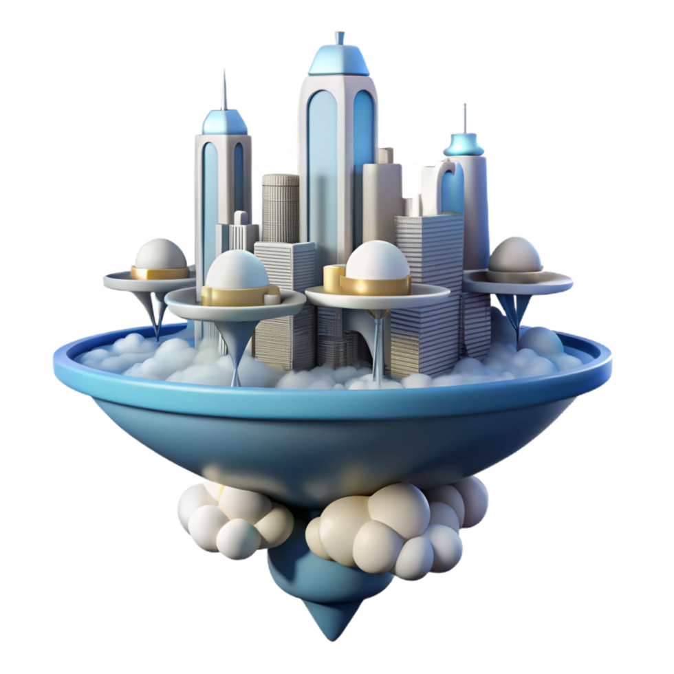 extraordinary artistic Futuristic Cityscape on a Cloud Island A 3D Render authentic png
