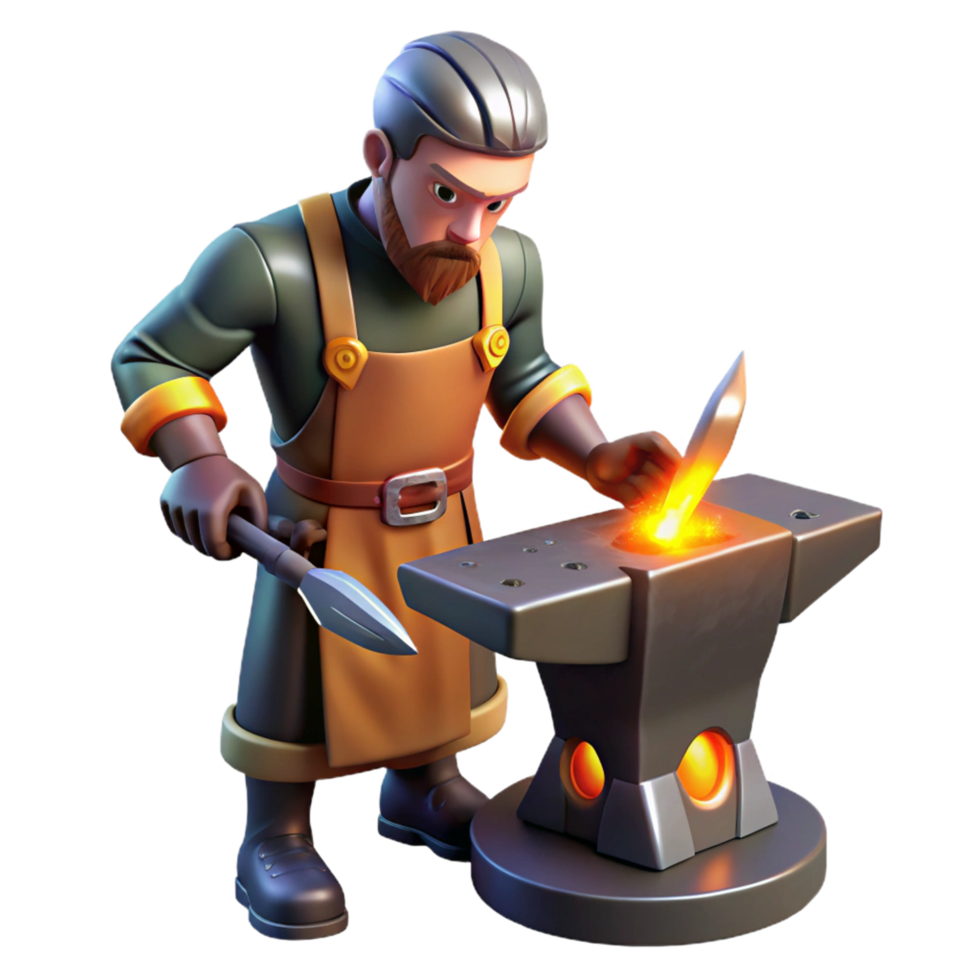 wonderful modern Blacksmith 3D Render Crafting Metal at the Anvil detailed png