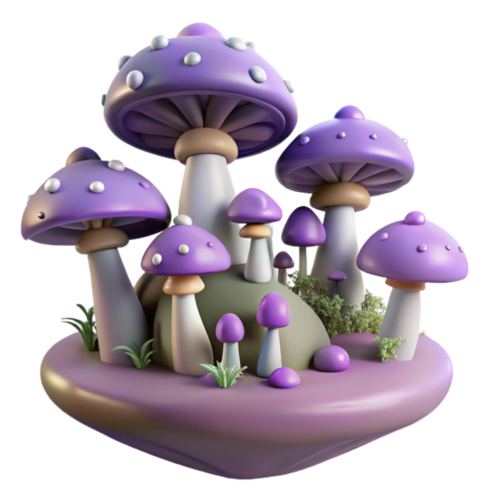 beautiful artistic Enchanted Mushroom Cluster 3D Render of Fantasy Fungi high resolution png