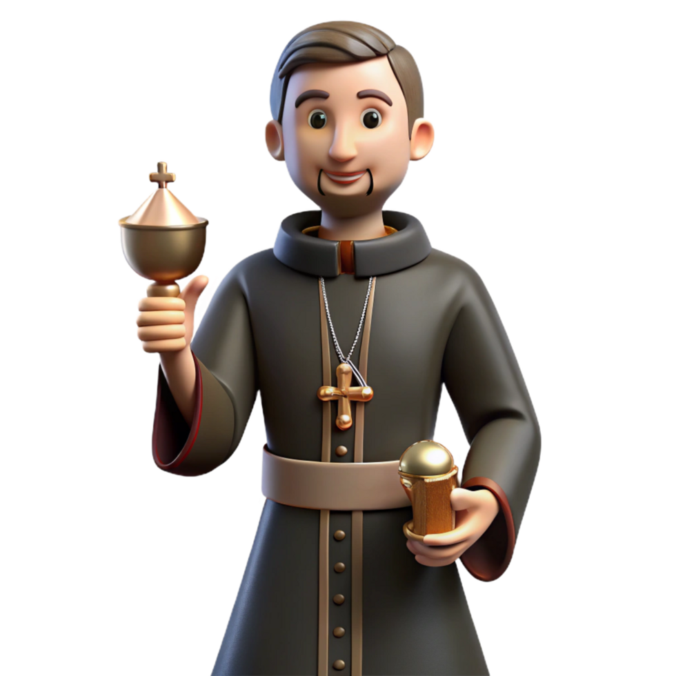 serene contemporary 3D Render of a Priest with Religious Items exclusive png
