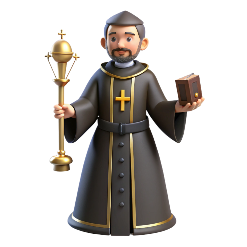 extraordinary contemporary 3D Render of a Priest with Religious Items authentic png
