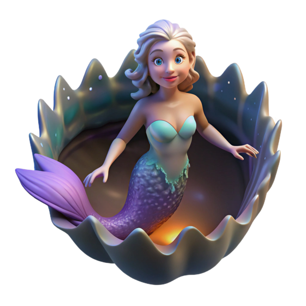 elegant rustic Mermaid in Shell 3D Render high resolution png
