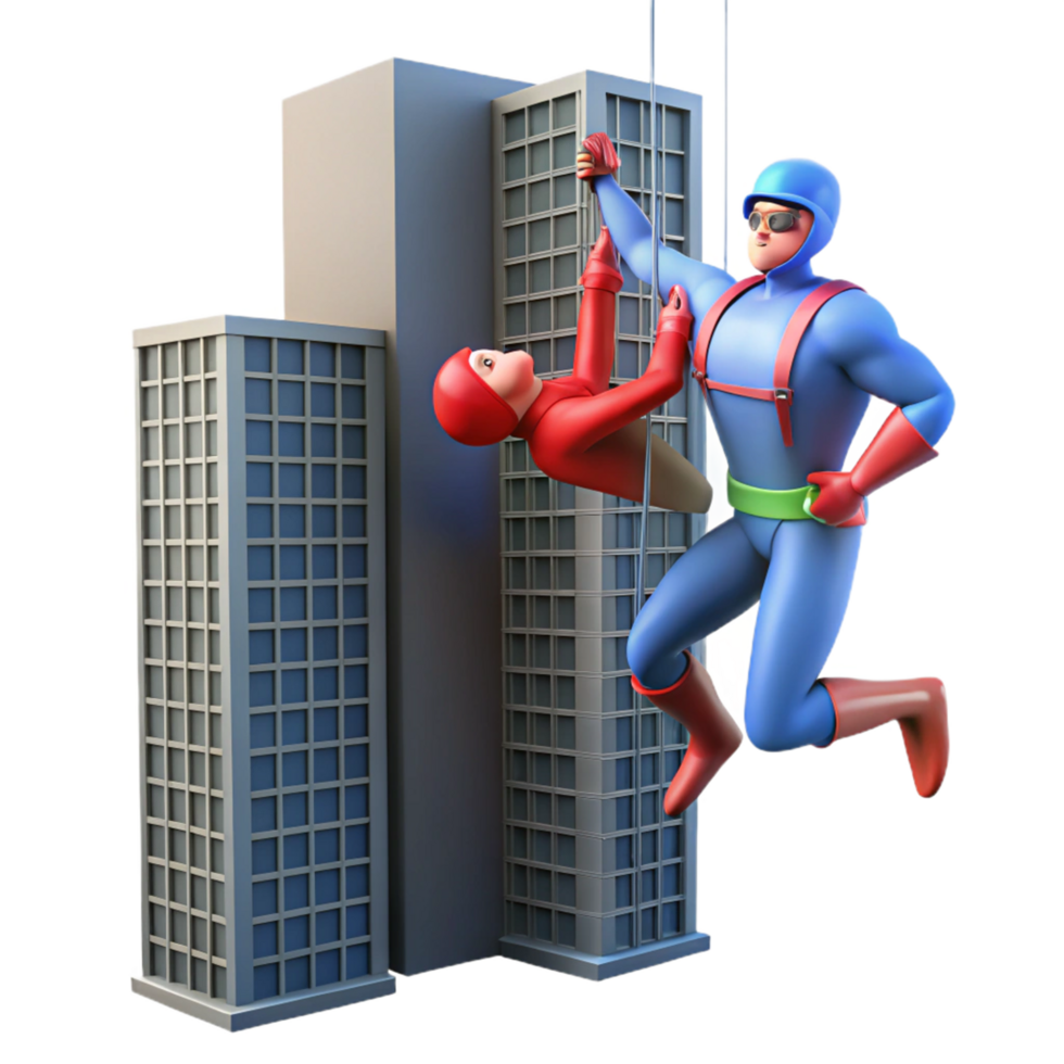 beautiful creative Superhero Rescues Climber from Skyscraper high resolution png
