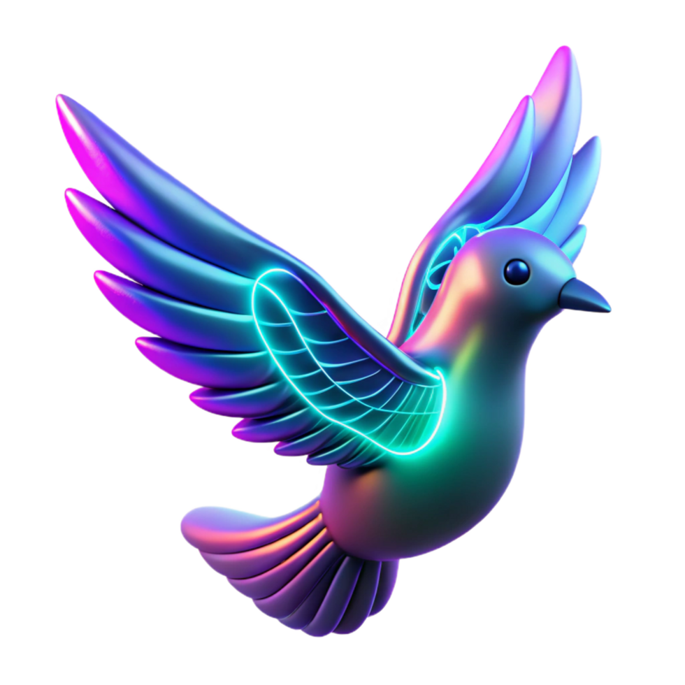 vibrant artistic Neon Bird 3D Render 4K png