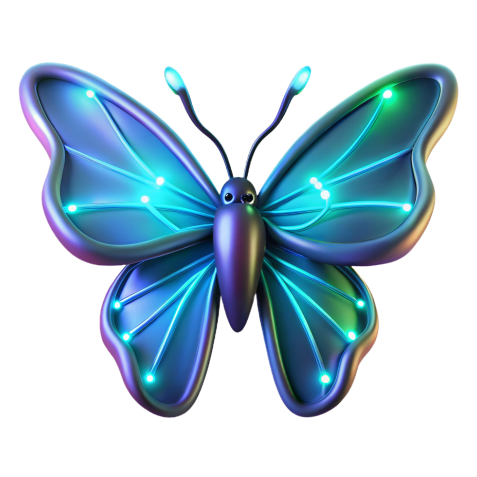 serene abstract Glowing Neon Butterfly 3D Render exclusive png
