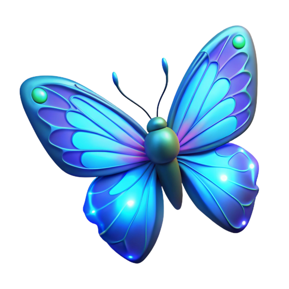 stunning rustic Luminous Blue Butterfly 3D Render Graphic Resource Vibrant Wings, Glowing Details, Insect Art detailed png