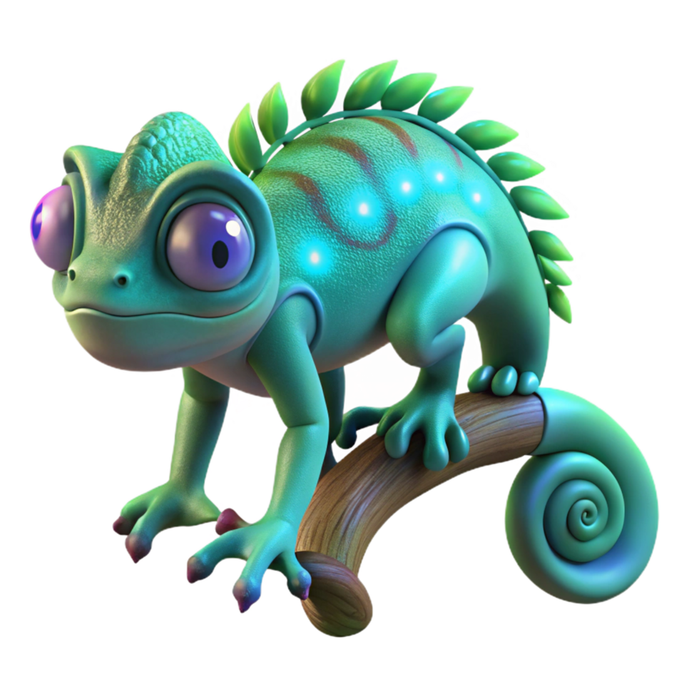 magnificent creative Cute Cartoon Chameleon 3D Render genuine png
