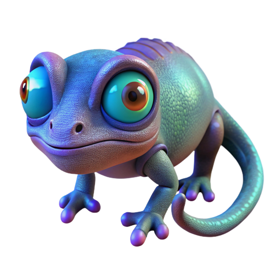 elegant creative 3D Render of a Cute Cartoon Chameleon Illustration Big Eyes and Vibrant Colors original png