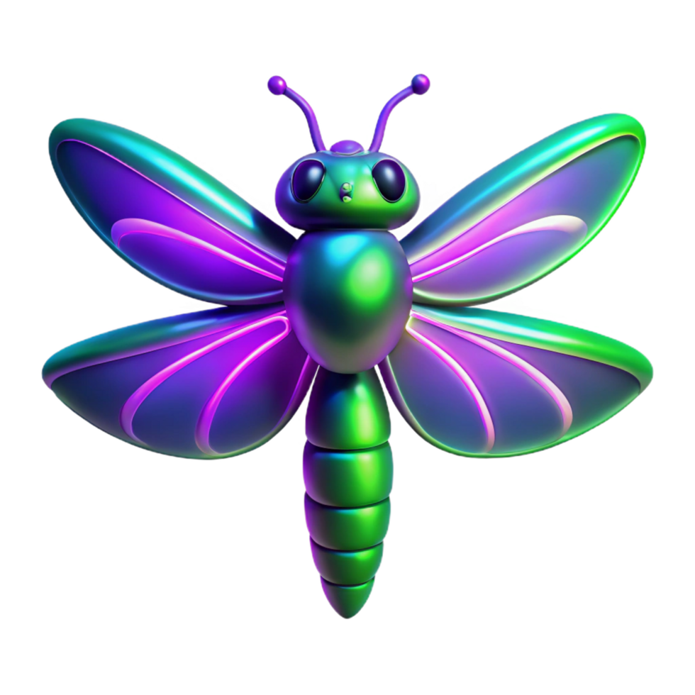 wonderful minimalist 3D Render Shiny Dragonfly Illustration high quality png