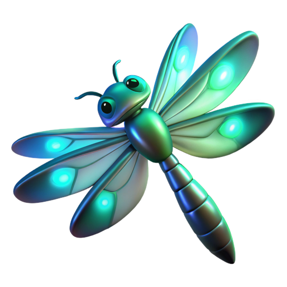 elegant contemporary Luminous Dragonfly 3D Render professional png