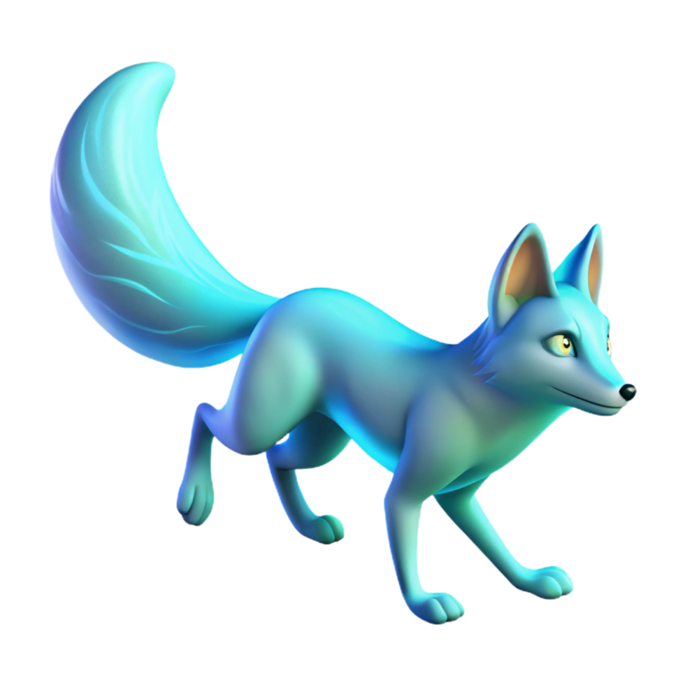 elegant modern Luminous Blue Fox 3D Render authentic png