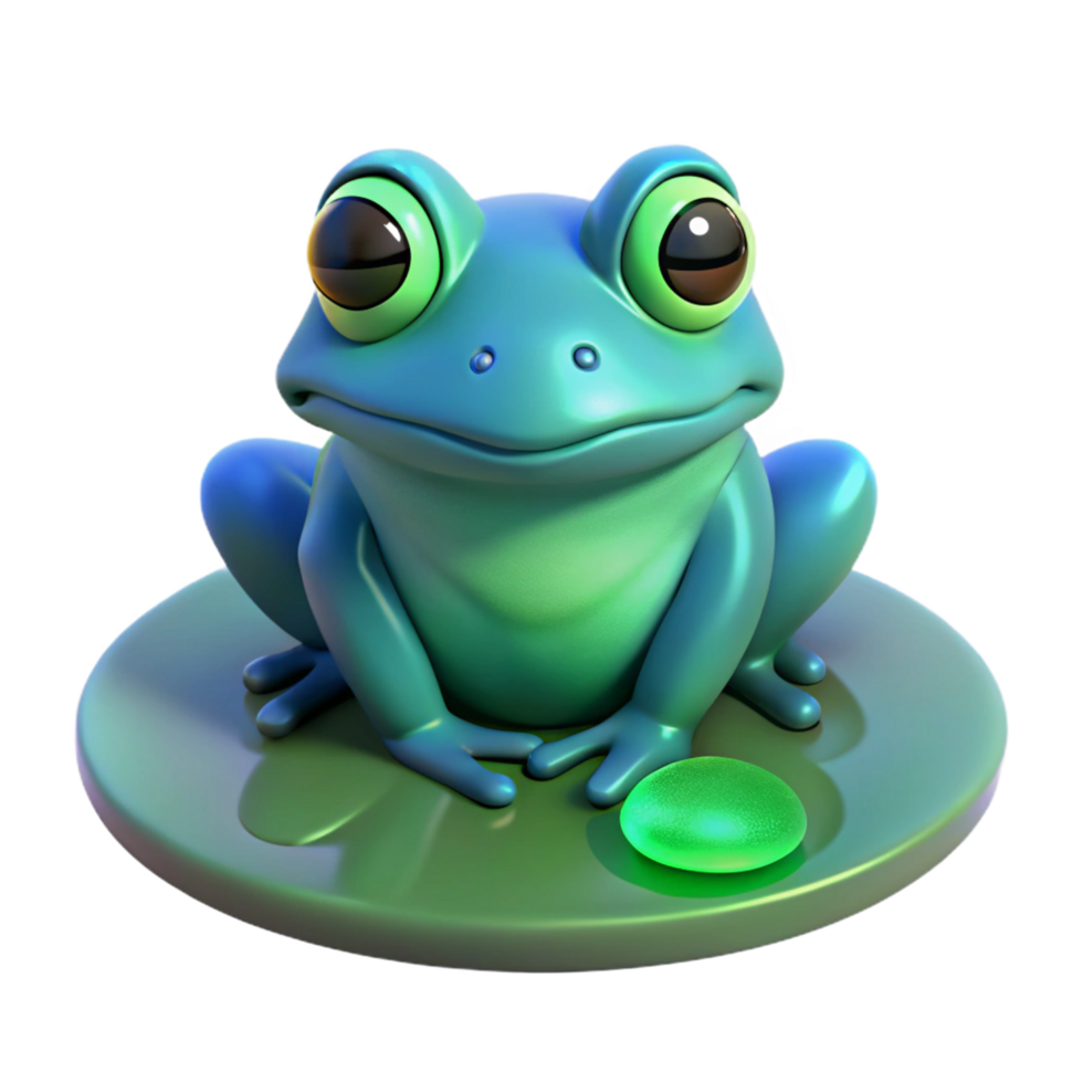 serene traditional Cute 3D Cartoon Frog on Lily Pad Illustration high resolution png