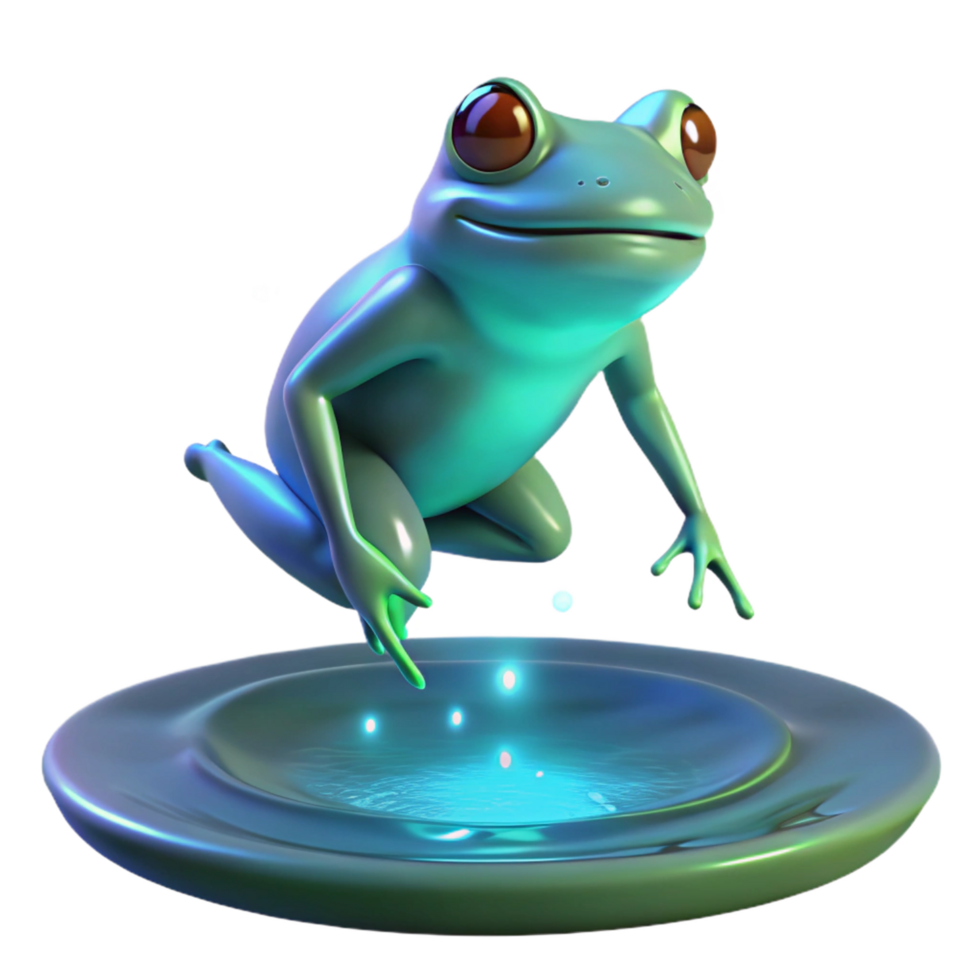 vibrant traditional 3D Render of a Leaping Frog detailed png