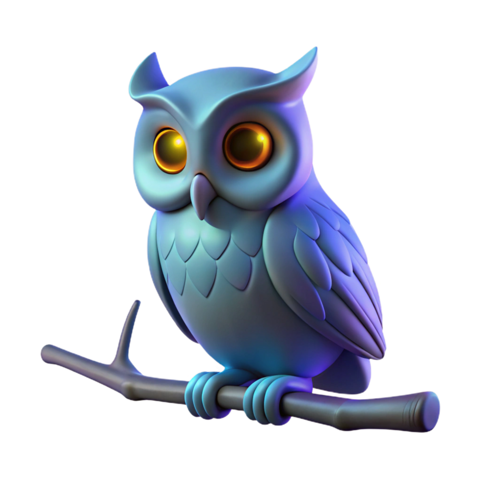 impressive contemporary 3D Owl Illustration Perched on Branch authentic png
