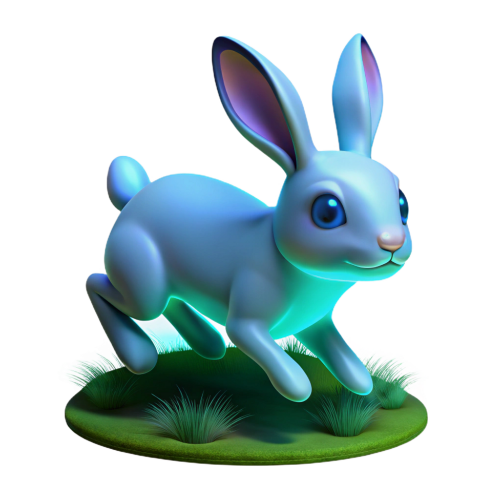 extraordinary abstract 3D Cartoon Bunny Hopping on Grass original png