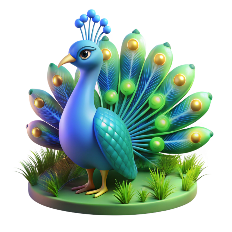 impressive contemporary 3D Cartoon Peacock Illustration exclusive png