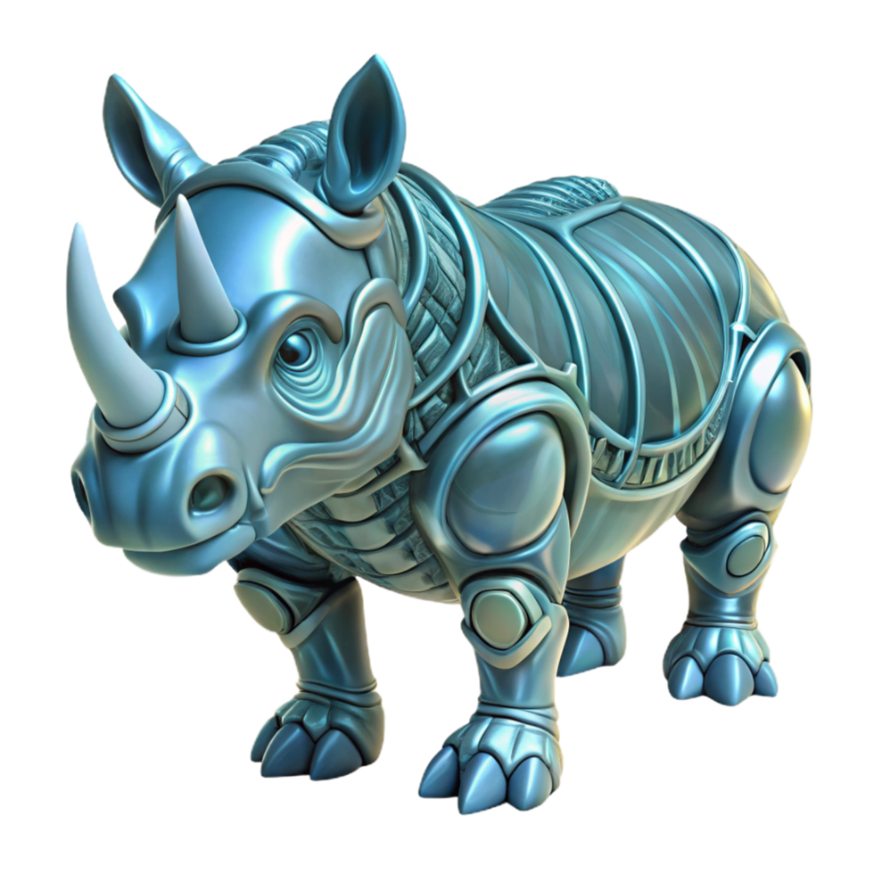 Robotic Rhino Cybernetic Creature, Mechanical Armor, Futuristic Animal, 3D Render, Metallic Texture, Digital Art, Sci Fi Beast, Conceptual Design, Artificial Life, Engineered Wildlife png