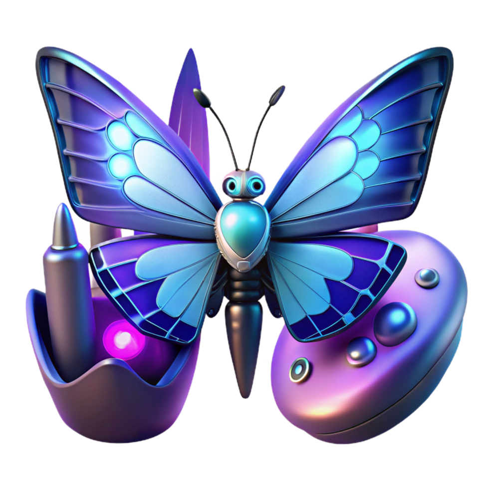 dramatic rustic Cybernetic Butterfly 3D Render authentic png