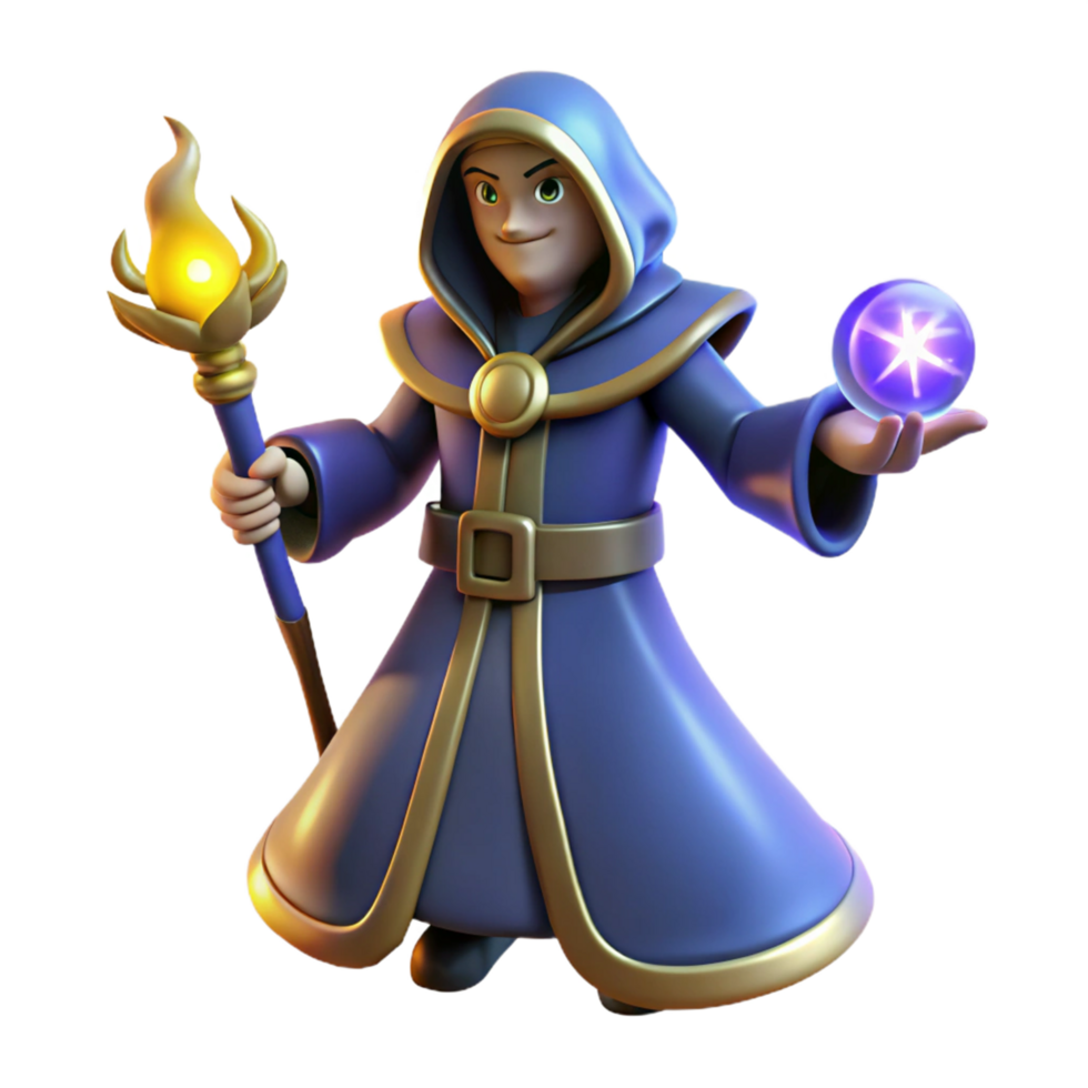 dramatic minimalist Young Wizard 3D Render high quality png
