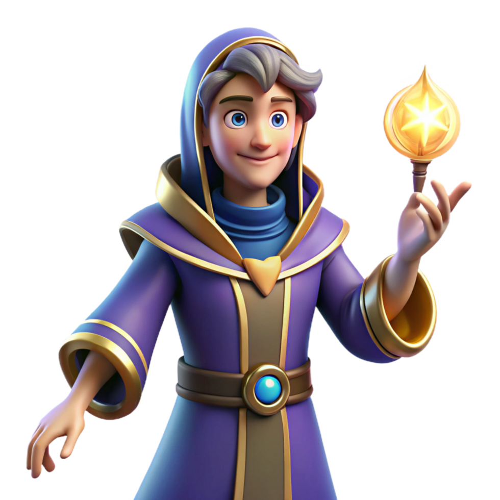 impressive classic Young Wizard 3D Render professional png